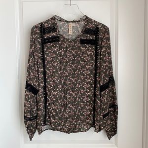 Dolan Floral Blouse with Black Lace Accents